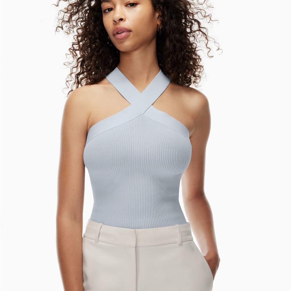 Babaton by Aritzia Sculpt Knit Criss‎ Cross Tank Color lBlue